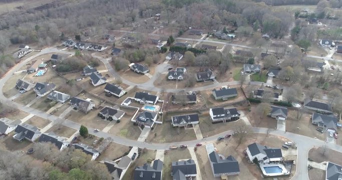 Aerial Drone Footage over a neighborhood in a rural area