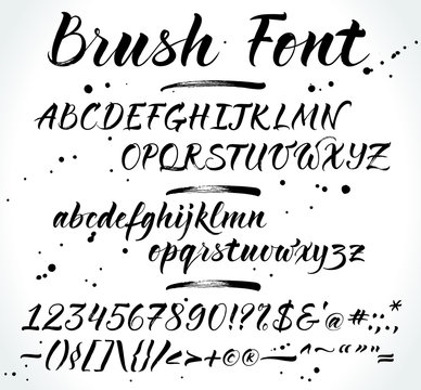 Brush lettering vector alphabet with numbers and punctuation. Modern calligraphy, handwritten letters. Vector illustration.