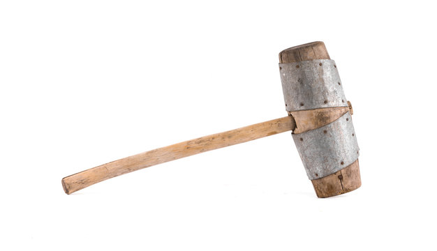 Viking Hammer On A White Background, Wooden Hammer