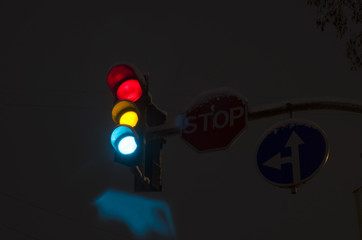 traffic light sign in winter night
