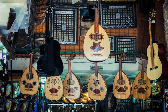 Egyptian Mandolins exposed in a Cairo souvenir shop