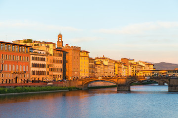 Houses by the river in evening light in Florence