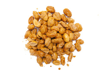 Peanuts with caramel isolated on the white background