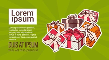 Set Of Colorful Gift Box Pop Art Retro Style Of Presents With Ribbon And Bow On Background With Copy Space Vector Illustration