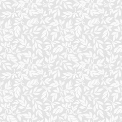 Seamless grey background with white leaves, design for packaging in trendy linear style. Ideal for printing on fabric or paper. Vector illustration.