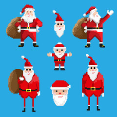 Set of pixel Santa Claus