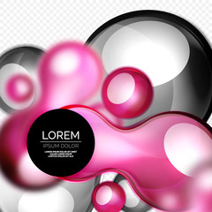 Glass bubbles on grey, modern techno liquid design