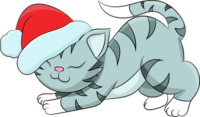 Котенок в шапке Санты векторное изображение