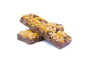 Healthy chocolate cereal stick isolated on white background