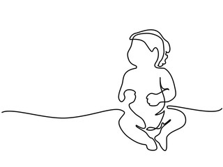 Continuous line drawing. Cute baby sitting on the white background. Vector illustration