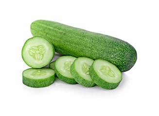 Fresh cucumber, chopped cucumber, isolated on white.