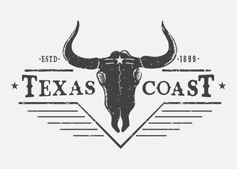 Western logo with bull skull.Typography print design for t-shirt or other wear