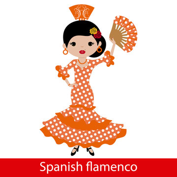 Girl in orange flamenco dress