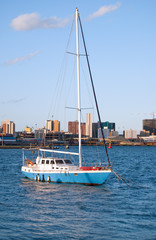 Small yacht at anchor