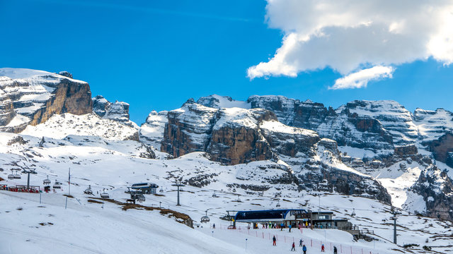 Madonna di Campiglio, Italy - April 24th, 2017: Low season in do