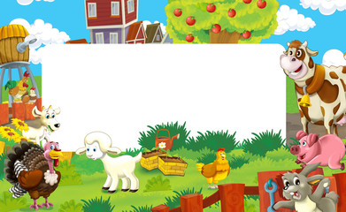 Obraz na płótnie Canvas cartoon scene with farm animals - frame for different usage - illustration for children