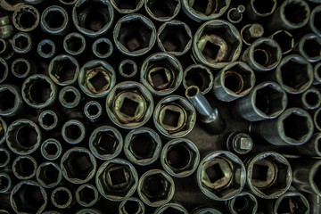 close up dirty oil tool in the Car factory, steel tool in the industrial 