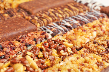 Yummy cereal bars, closeup