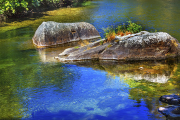 Fall Colors Orange Blue Reflection Wenatchee River Valley Washington
