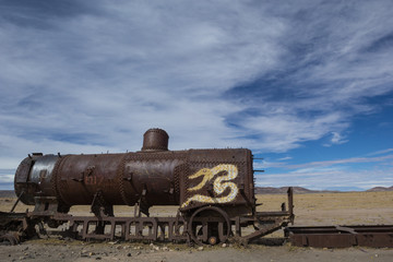 Plakat The old train at the train cemetery near Salar de Uyuni, Bolivia