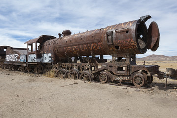 Fototapeta na wymiar The old train at the train cemetery near Salar de Uyuni, Bolivia