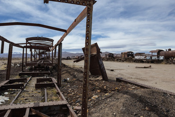 Fototapeta premium The old train at the train cemetery near Salar de Uyuni, Bolivia