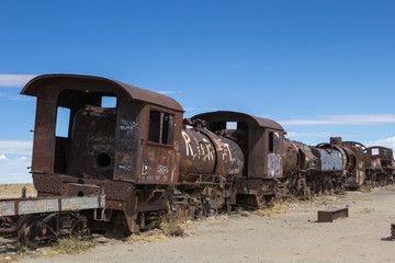 The old train at the train cemetery near Salar de Uyuni, Bolivia