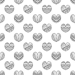 Vector hand drawn seamless pattern, decorative stylized childish hearts. Doodle style, tribal graphic illustration Cute hand drawing Series of doodle, cartoon, sketch illustrations