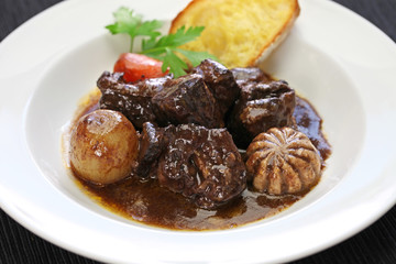 boeuf bourguignon, beef stewed in red wine, french burgundy cuisine
