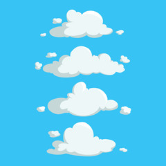 Cartoon cute cloud trendy design icons set. Vector illustration of weather or sky background.