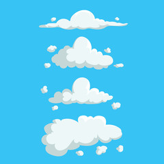 Cartoon cute cloud trendy design icons set. Vector illustration of weather or sky background.