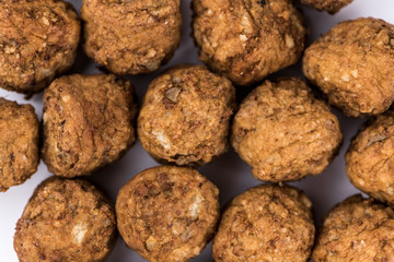 Meatballs (fresh made) as detailed close-up shot, selective focus)
