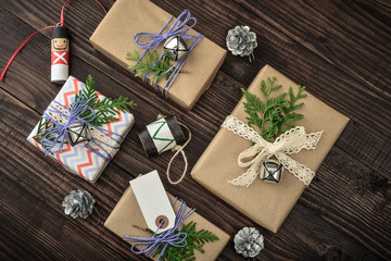 Fototapeta na wymiar Christmas gifts with christmas decoration
