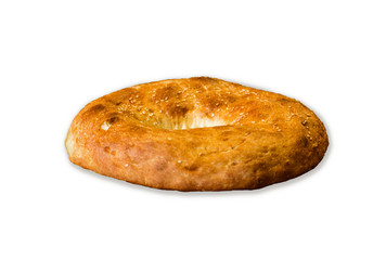 Naan bread isolated on white background. Top view. Fresh fragrant crispy bread. 
Tandoor home-made bread, orient, Indian cuisine.