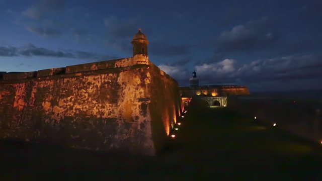 Beautiful view of El Morro, The Fortress, in Old San Juan, Puerto Rico at sunset