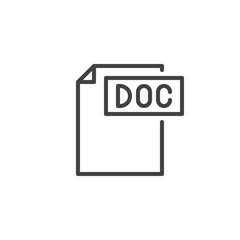 Doc format document line icon, outline vector sign, linear style pictogram isolated on white. File formats symbol, logo illustration. Editable stroke