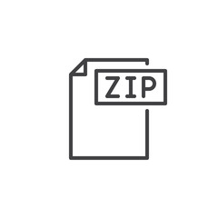Zip format document line icon, outline vector sign, linear style pictogram isolated on white. File formats symbol, logo illustration. Editable stroke