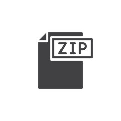 Zip format document icon vector, filled flat sign, solid pictogram isolated on white. File formats symbol, logo illustration.