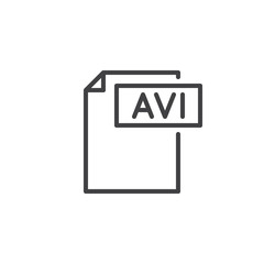 Avi format document line icon, outline vector sign, linear style pictogram isolated on white. File formats symbol, logo illustration. Editable stroke