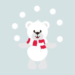 cartoon cute white bear with snowball