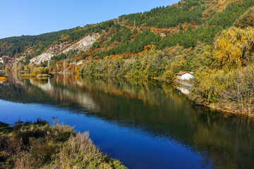 Autumn Landscape of Iskar River near Pancharevo lake, Sofia city Region, Bulgaria