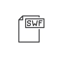 Swf format document line icon, outline vector sign, linear style pictogram isolated on white. File formats symbol, logo illustration. Editable stroke