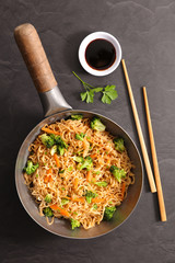 fried noodles with vegetable and soy sauce