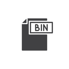 Bin format document icon vector, filled flat sign, solid pictogram isolated on white. File formats symbol, logo illustration.