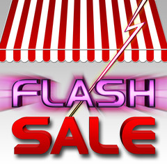 Stock Illustration - Flash Sale, Red Sale, Red Canopy, Bright Flash Text and Lightning Bolt, 3D, Isolated Against the White Background.