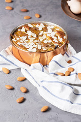 
Pear cake with almond paste, vertical, selective focus