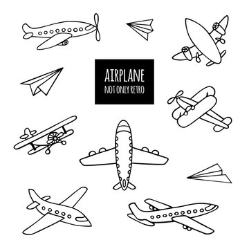 Set of airplanes hand-drawn