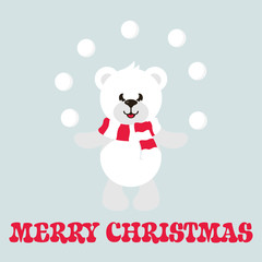 cartoon cute white bear with snowball and text