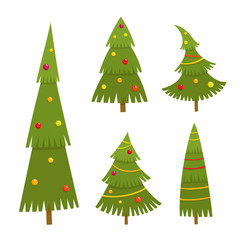 Set of christmas tree in cartoon style.