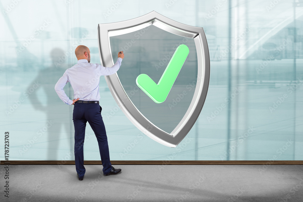 Poster shield symbol displayed on a futuristic interface - 3d rendering